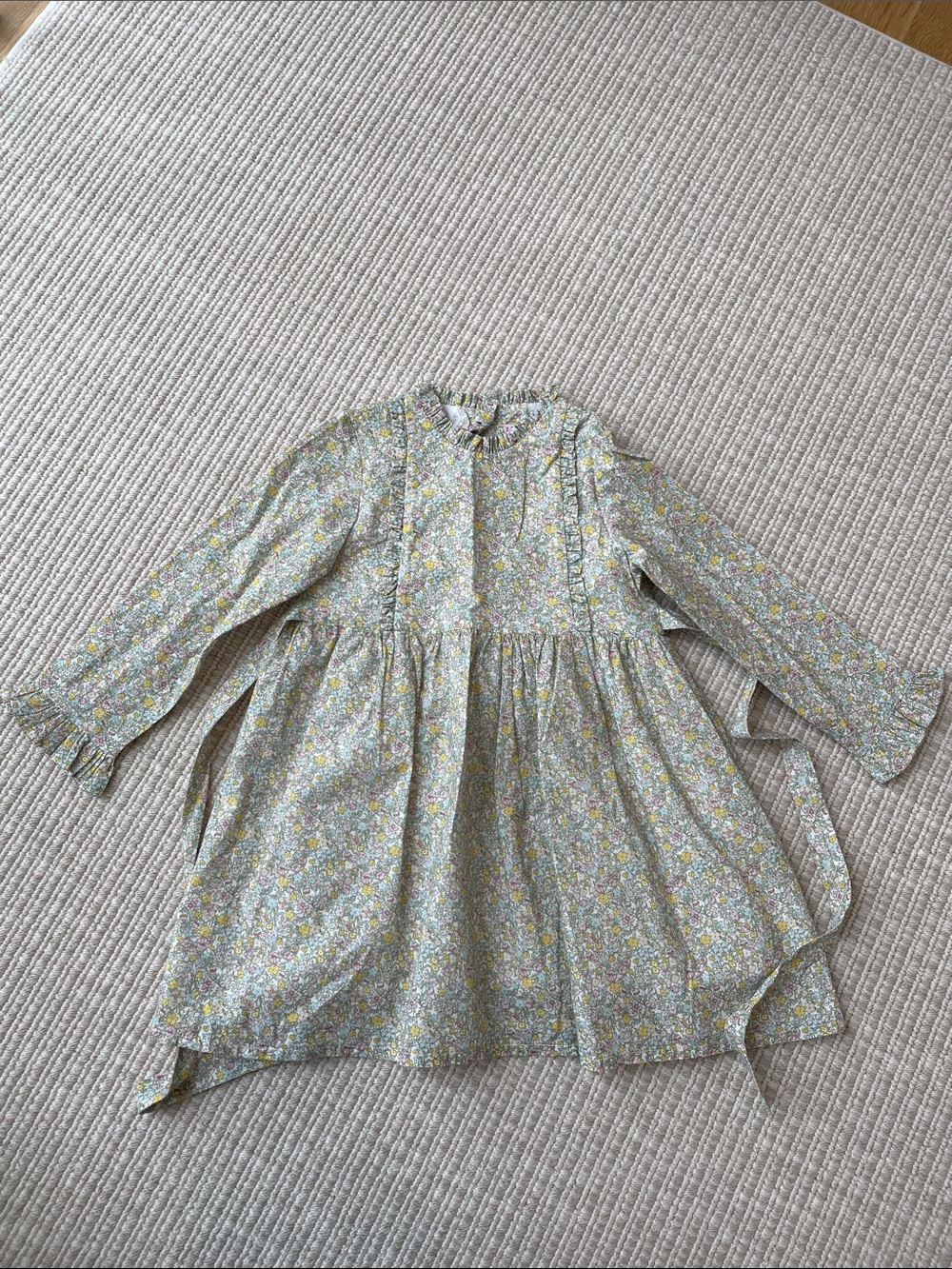 Green Floral Rosaura Long-Sleeve Tie-Back Fit and Flare Dress